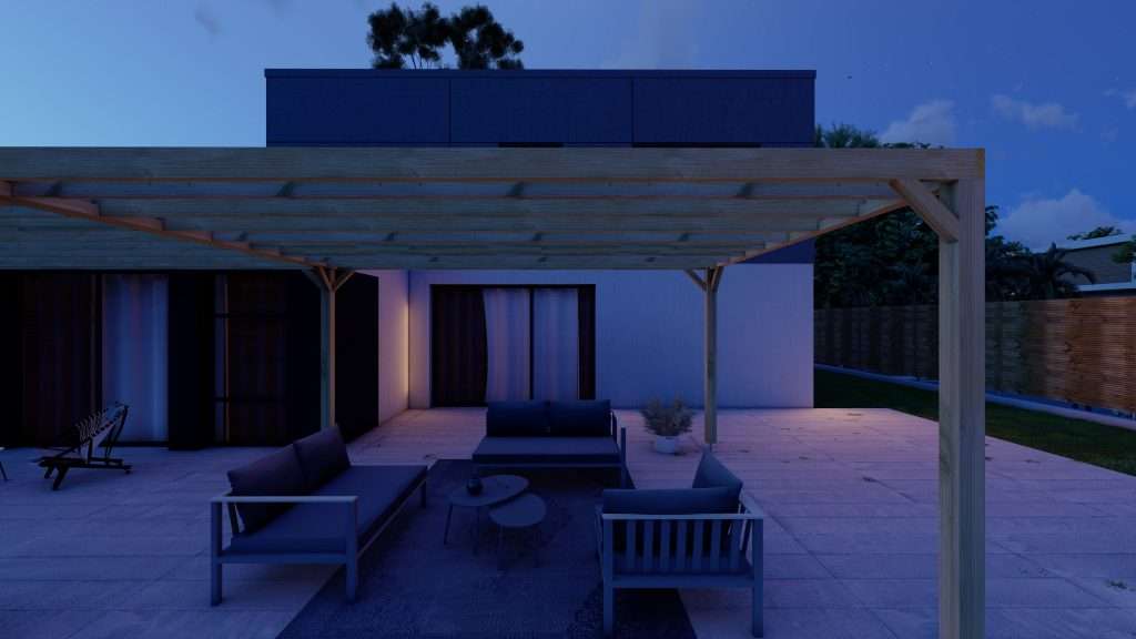 pergola en bois, fraicheur du soir, espace détente, soir