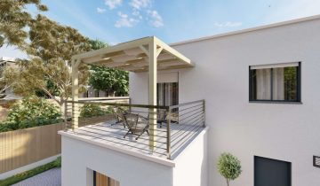 Installer une pergola en bois sur un toit-terrasse.