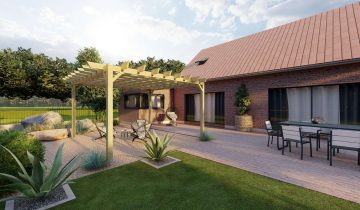 Pergola en bois et brumisateur  pour rafraîchir son extérieur.