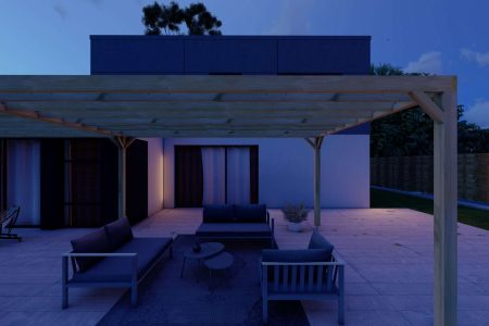 pergola en bois, fraicheur du soir, espace détente, soir