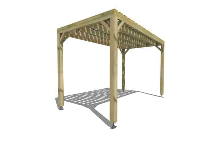 Pergola autoportante ombrageant une pelouse avec motifs lumineux au sol