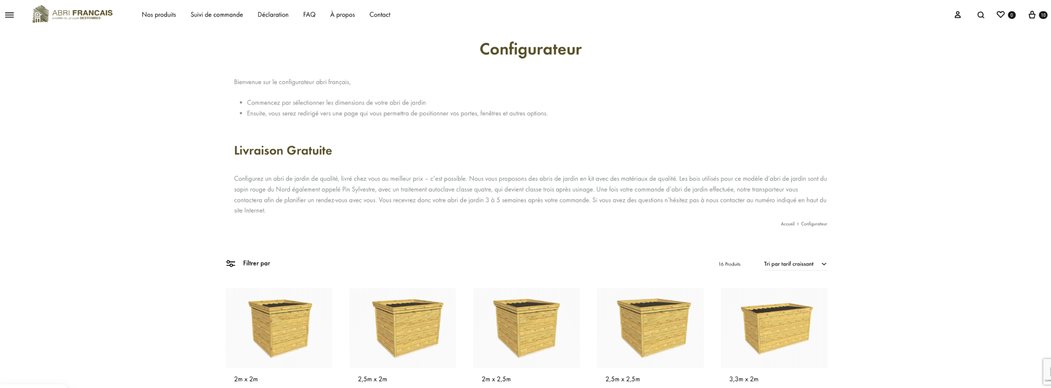 Parcours commande Ma Pergola Bois — étape configuration