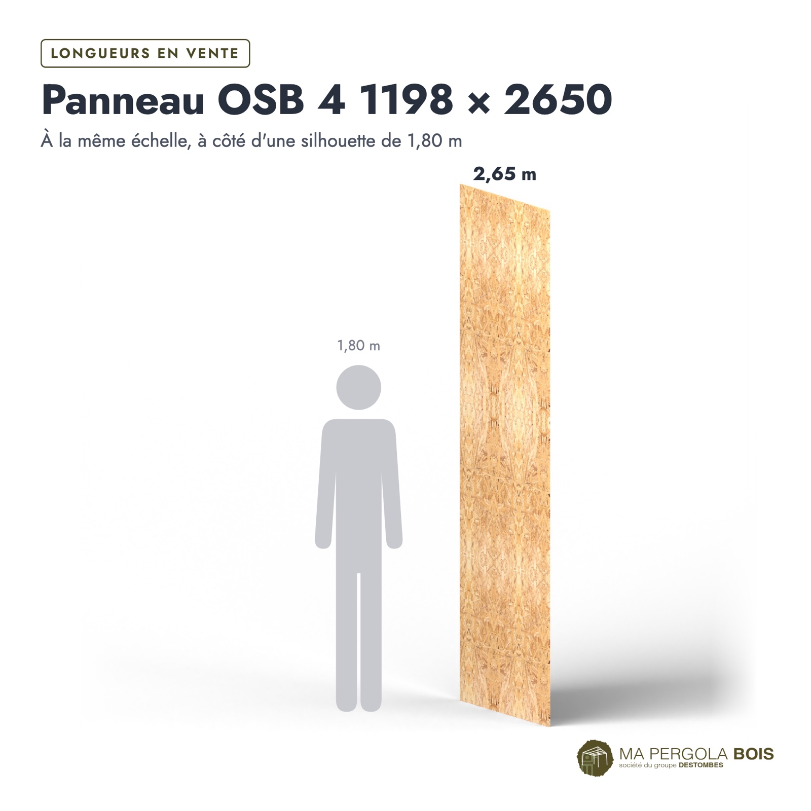 Plaque OSB 1196x2650 de 12 mm, OSB 4 à bords droits, sans usinage : longueurs à l’échelle