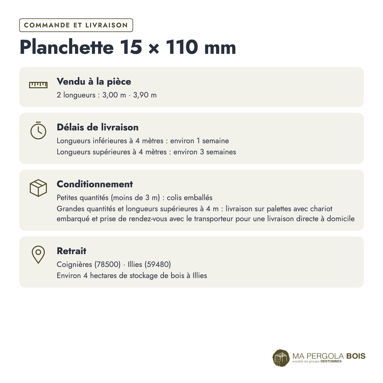 Planchette autoclave 15x110 emboîtable, pin sylvestre vert sans usinage : commande et livraison