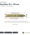Planchette autoclave 15x110 emboîtable, pin sylvestre vert sans usinage : plan de section coté