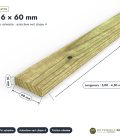 Latte pin 16x60 traitée autoclave vert, standard sans usinage : pièce cotée et longueurs