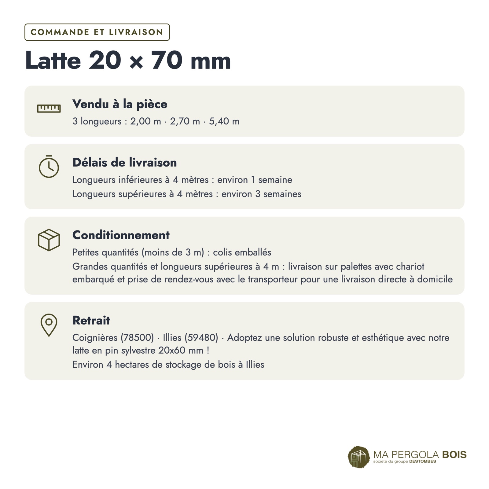 Latte autoclave verte 20x70 en pin sylvestre : commande et livraison