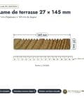 Lame de terrasse marron 27x145, pin de Suède autoclave classe 3, 4,20 ou 5,10 m : plan section