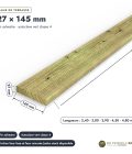 Lame pin 27x145 autoclave vert pour sol sous pergola, sans usinage : pièce cotée et longueurs