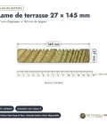Lame pin 27x145 autoclave vert pour sol sous pergola, sans usinage : plan de section coté