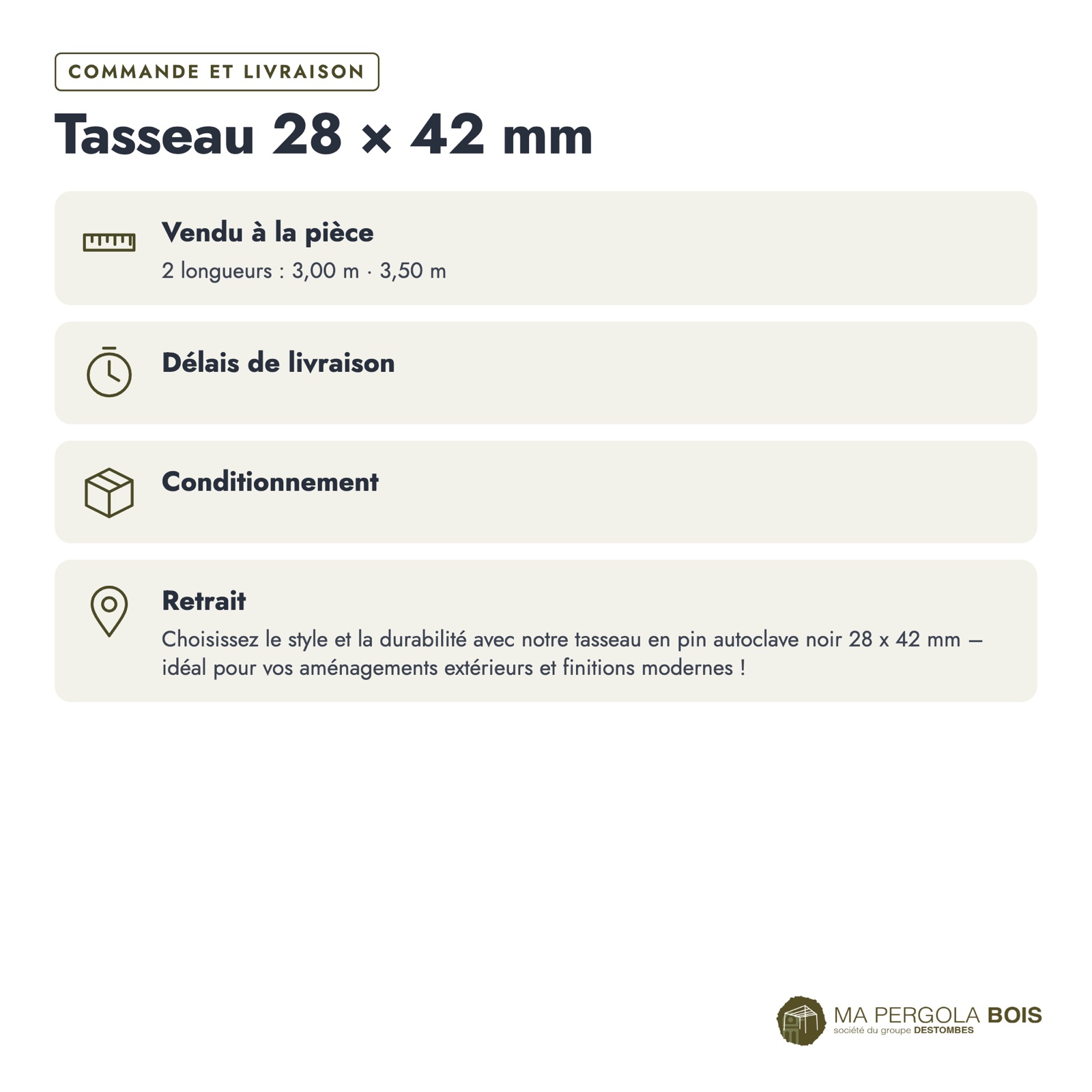 Tasseau noir 28x42 en pin traité autoclave : commande et livraison