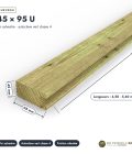 Chevron en U 45x95 à une rainure, pin autoclave vert sans usinage : pièce cotée et longueurs