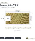 Chevron en U 45x95 à une rainure, pin autoclave vert sans usinage : plan de section coté
