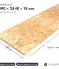 OSB rainuré 590x2440 de 18 mm, rainure et languette 4 côtés, sans usinage : pièce cotée et longueurs