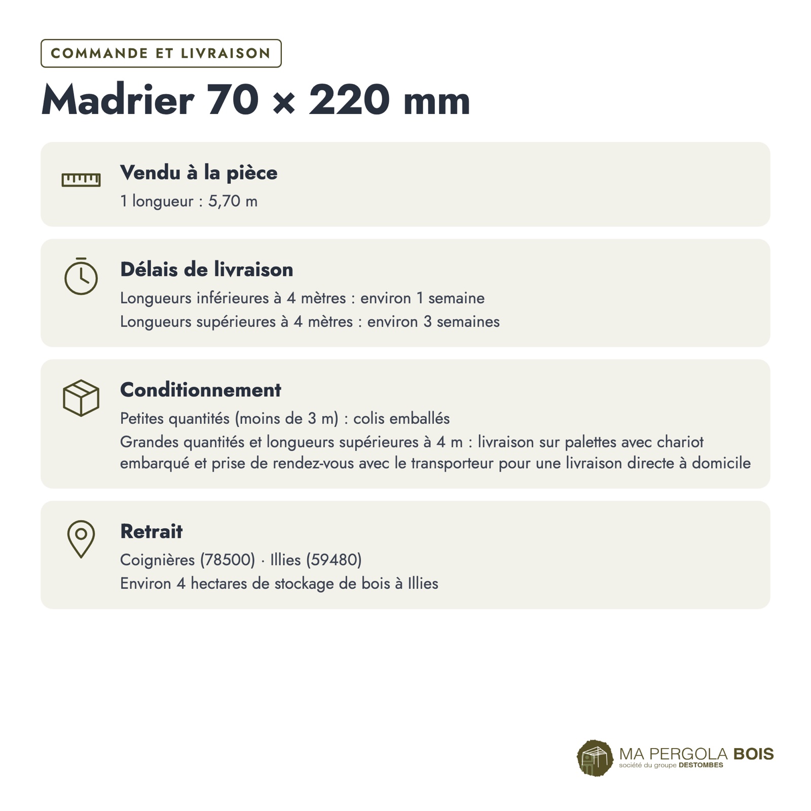 Madrier 70x220 standard sans usinage, pin autoclave : commande et livraison