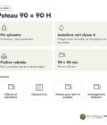 Poteau 90x90 profil H rainuré, pin autoclave vert, sans usinage : caractéristiques