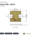 Poteau 90x90 profil H rainuré, pin autoclave vert, sans usinage : plan de section coté