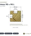 Poteau 90x90 profil L rainuré pour angle, pin autoclave vert, sans usinage : plan de section coté