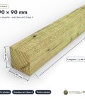 Poteau bois 90x90 standard sans usinage, pin autoclave : pièce cotée et longueurs