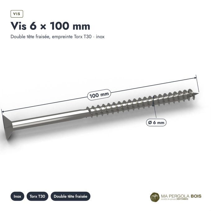 Boîte de 100 vis 6x100 inox A2 : piece cotee