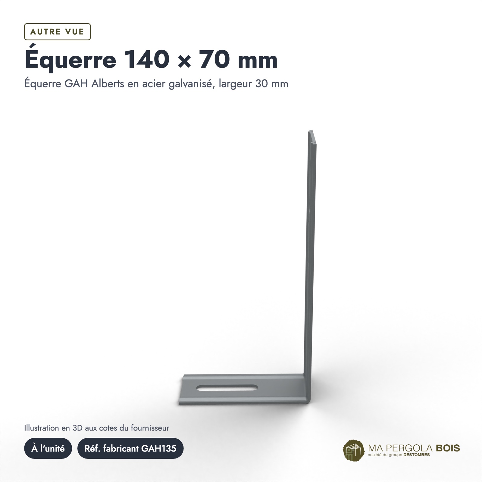 Équerre galvanisée 140x70, largeur 30 mm, acier de 1,5 mm, à l'unité : boite ou ensemble