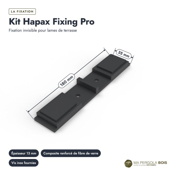 Fixation invisible terrasse Hapax Fixing Pro C2, kit pour lames de 19 à 27 mm : piece cotee
