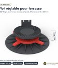 Plot réglable terrasse YEED, cinq hauteurs de 25 à 260 mm, à l'unité : piece cotee