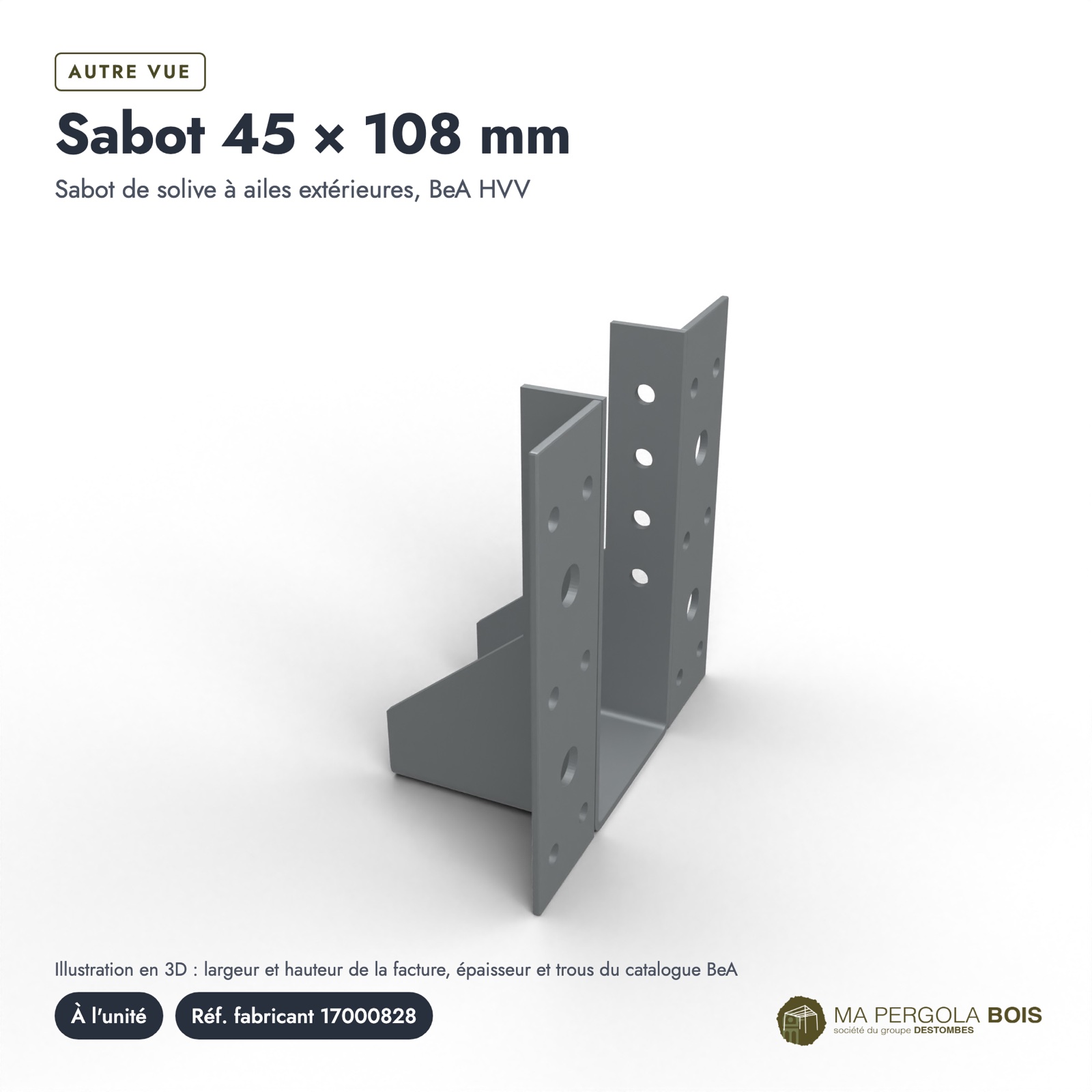 Sabot de charpente 45x108 à ailes extérieures, acier galvanisé, à l'unité : boite ou ensemble