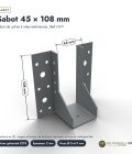 Sabot de charpente 45x108 à ailes extérieures, acier galvanisé, à l'unité : piece cotee