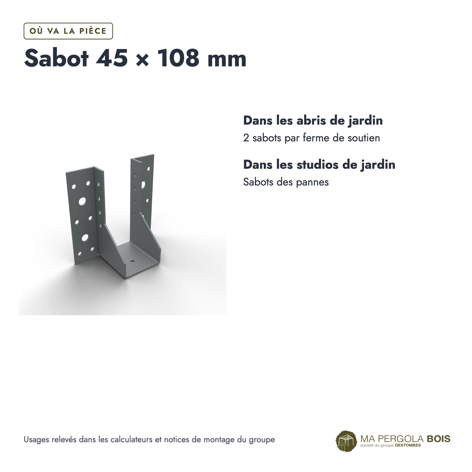Sabot de charpente 45x108 à ailes extérieures, acier galvanisé, à l'unité : usages
