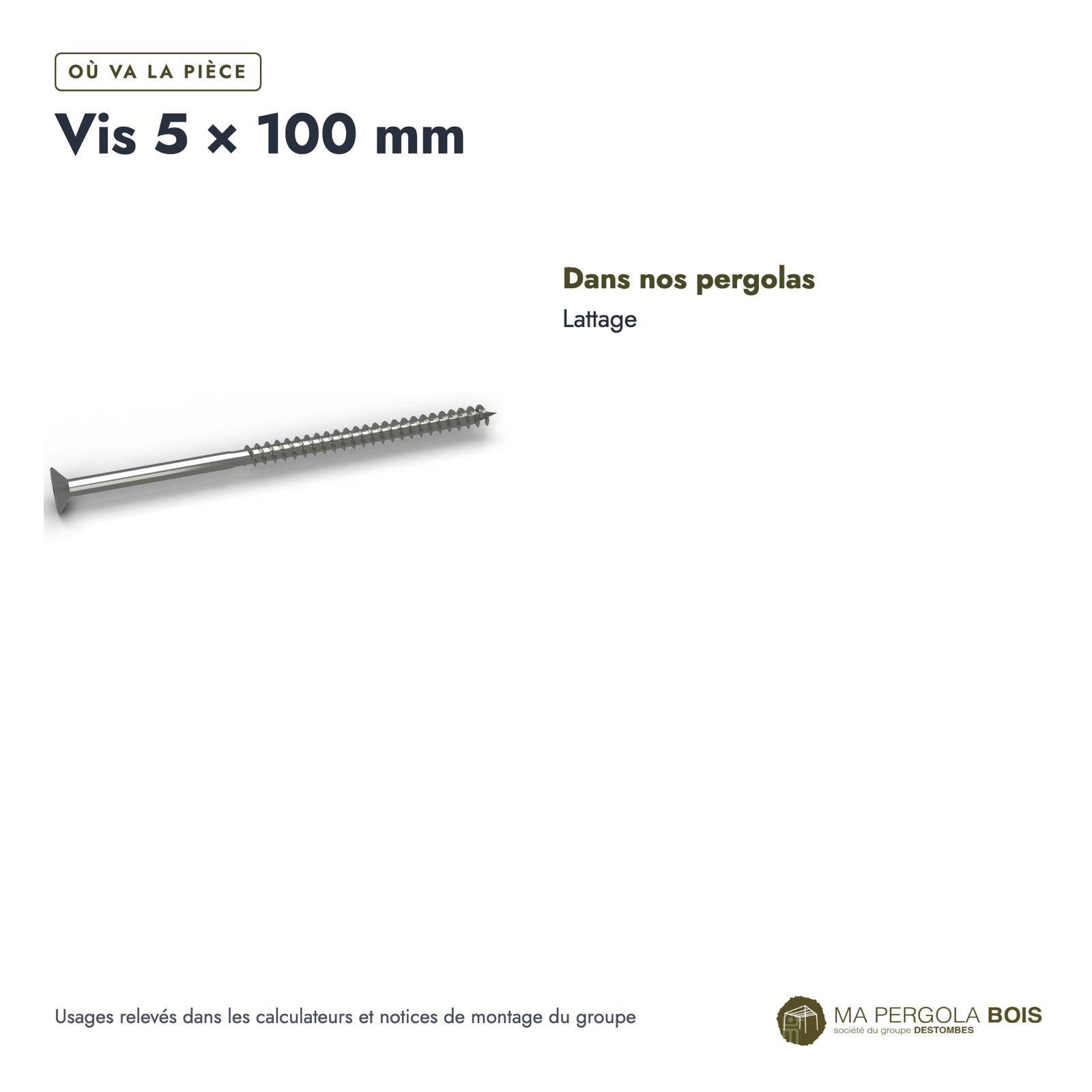 Vis inox pergola A2 à tête fraisée Torx, 4x30 à 5x100, boîte de 200 : usages