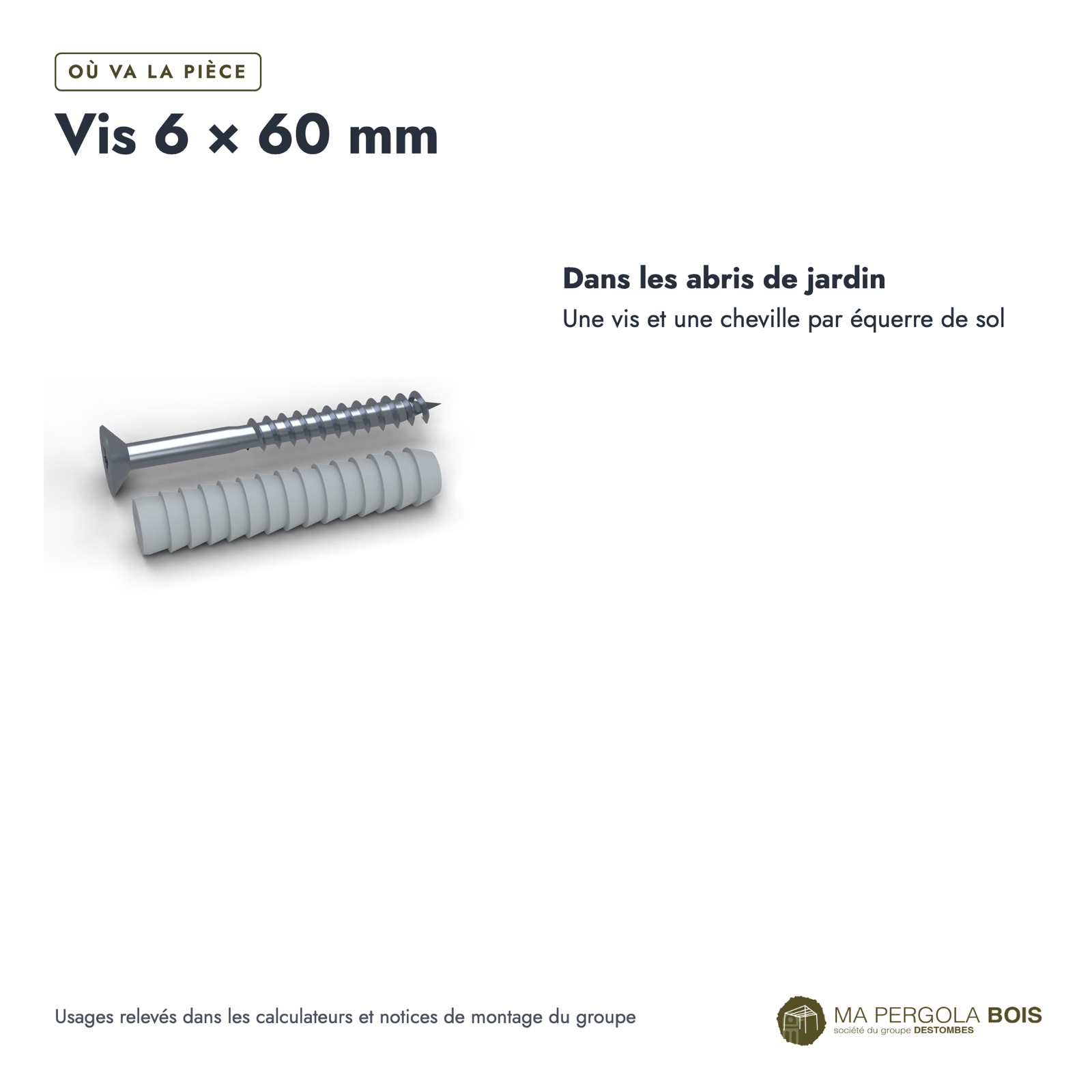 Vis et cheville béton 6x60, vis zinguée T30 et cheville Ø 10, boîte de 200 : usages