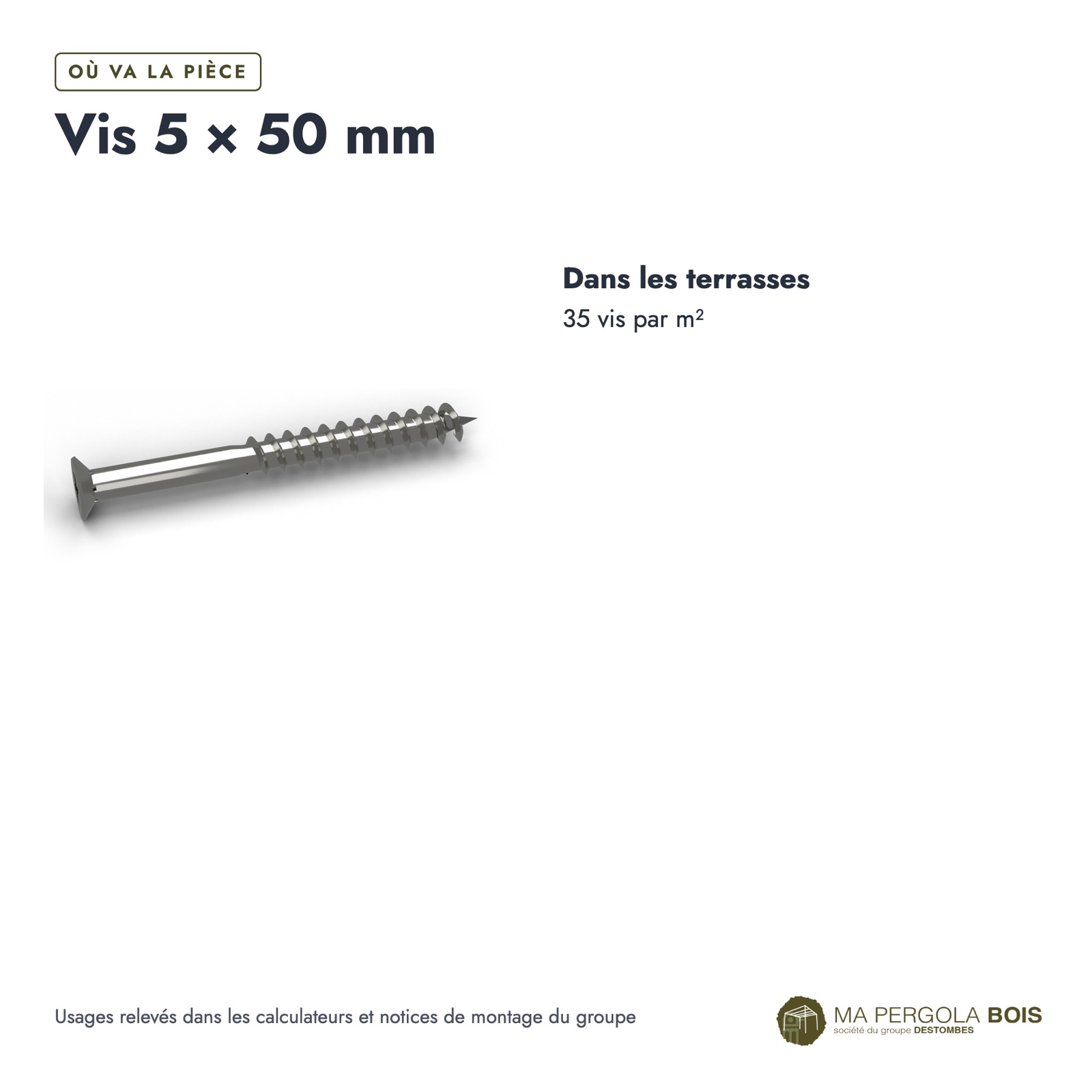Vis inox platelage A2 5x50 double filet ou 5x60, T25, boîte de 200 : usages